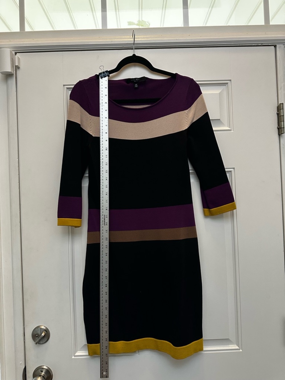 Nine West Black Knit Dress with Purple and Mustard Stripes